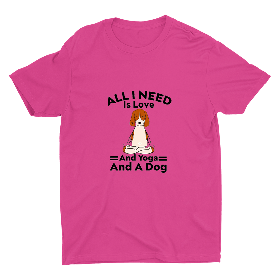 All I Need is Love Yoga And A Dog Printed T-shirt