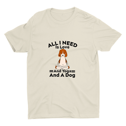 All I Need is Love Yoga And A Dog Printed T-shirt