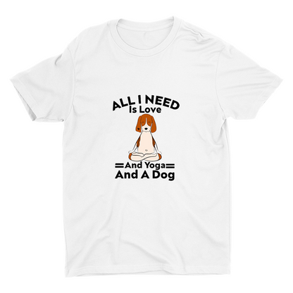 All I Need is Love Yoga And A Dog Printed T-shirt